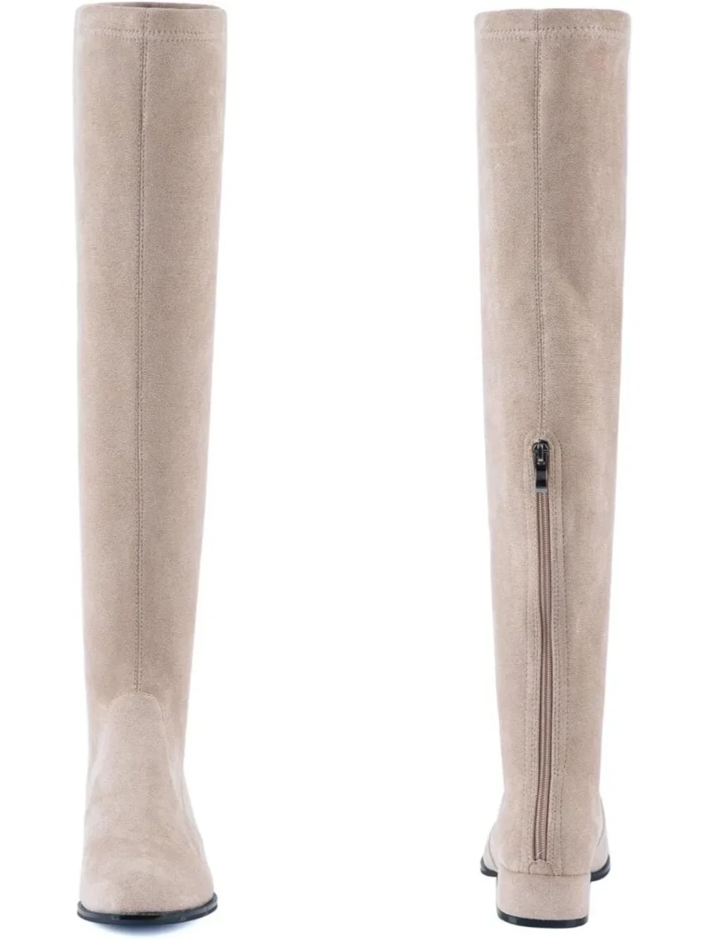 Women's Cream Flat Pointed Toe Chunky Block Heel Over The Knee High Boots
